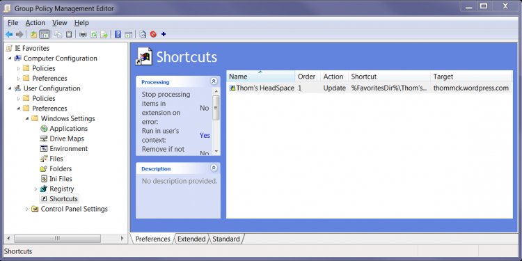 Screenshot - Shortcuts in the