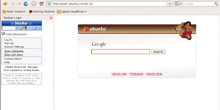 Firefox showing SiteBar