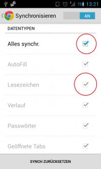 chrome sync settings