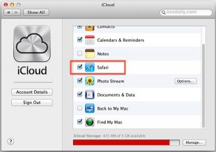 Enable Bookmark Syncing in iCloud & Safari for Mac OS X