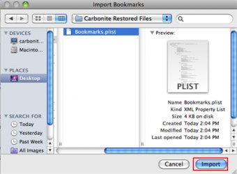 Import the Bookmarks.plist file