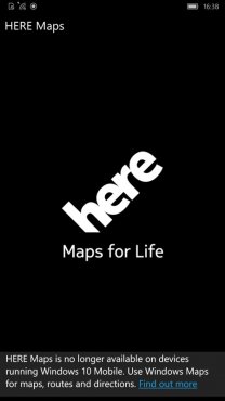 Screenshot, HERE Maps to Windows 10 Maps tutorial