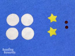 Use our printable template to cut four circles of white felt, one blue rectangular strip, as well as 2 yellowish stars.
